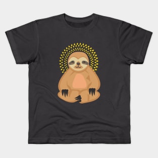 Funny Sloth in Yoga position with enlightenment lights Kids T-Shirt